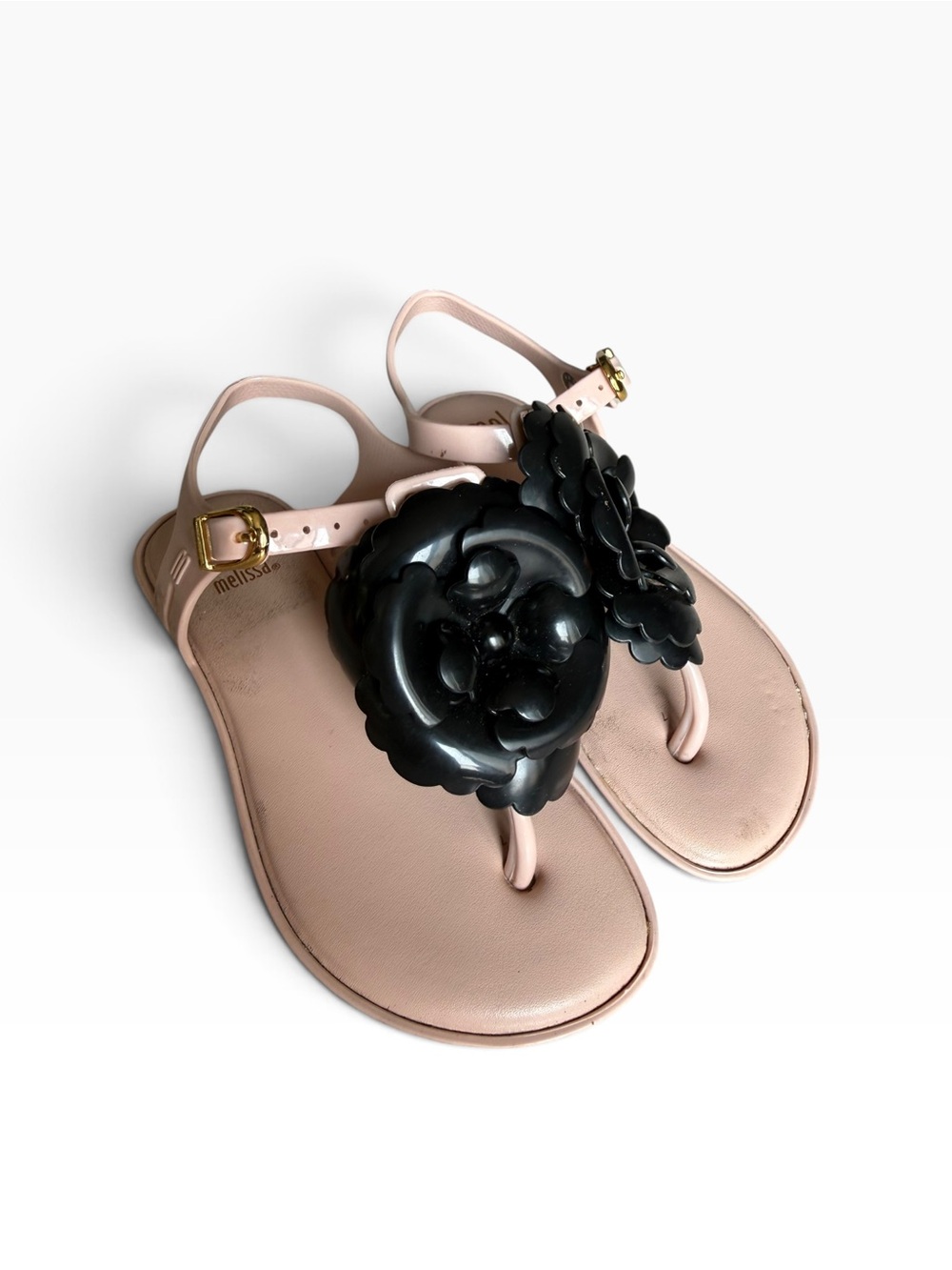 Melissa Kids Floral Jelly Sandals Pink Black Flowers Girls Size 11 Summer